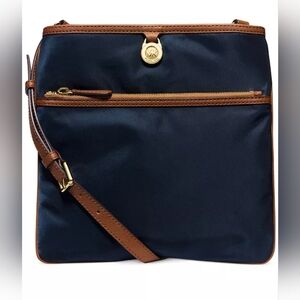 Michael Kors Navy and Tan Kempton Large Pocket Crossbody Bag
